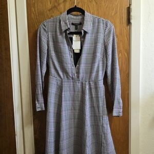 Banana Republic Purple and Black Houndstooth Long Sleeve Dress